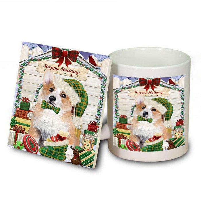 Happy Holidays Christmas Corgi Dog House with Presents Mug and Coaster Set MUC51392