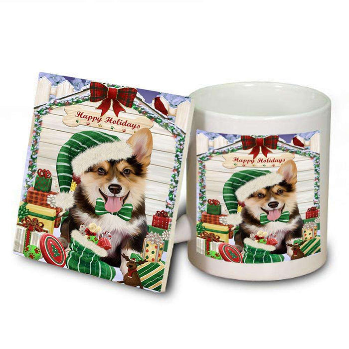 Happy Holidays Christmas Corgi Dog House with Presents Mug and Coaster Set MUC51393