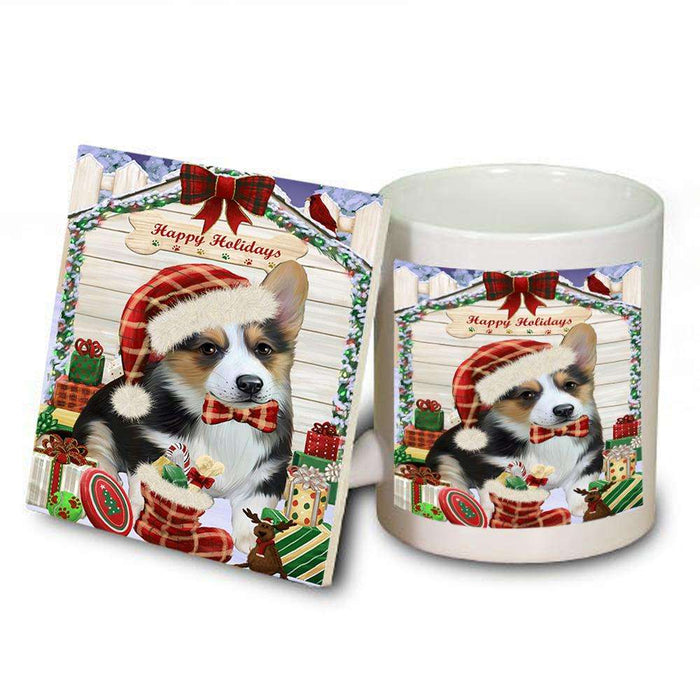 Happy Holidays Christmas Corgi Dog House with Presents Mug and Coaster Set MUC51394
