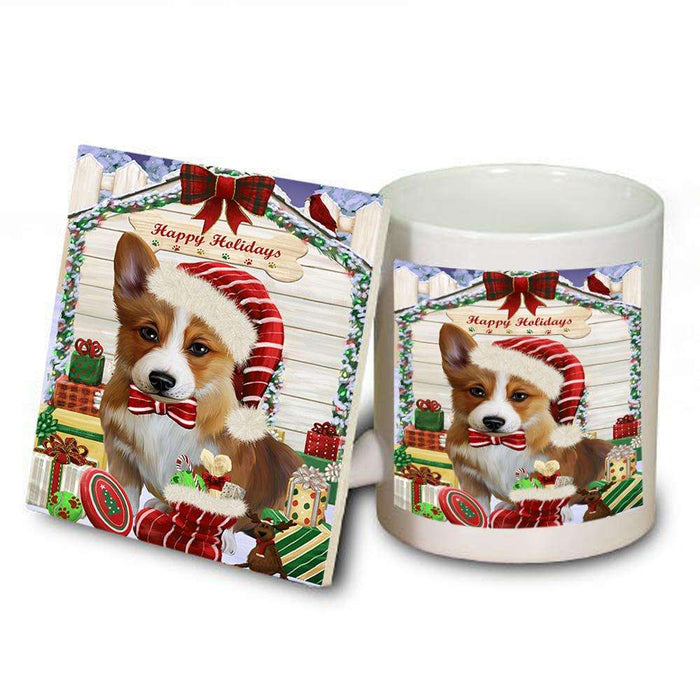 Happy Holidays Christmas Corgi Dog House with Presents Mug and Coaster Set MUC51395
