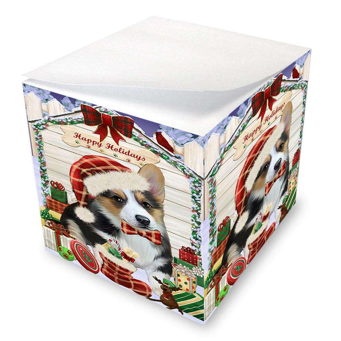 Happy Holidays Christmas Corgi Dog House with Presents Note Cube NOC51402