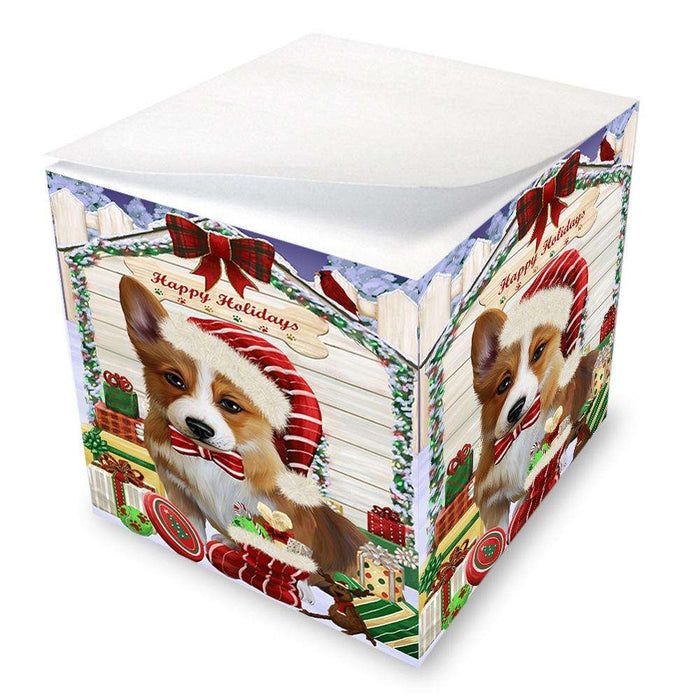 Happy Holidays Christmas Corgi Dog House with Presents Note Cube NOC51403