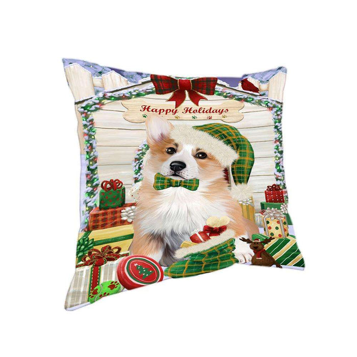 Happy Holidays Christmas Corgi Dog House with Presents Pillow PIL61724