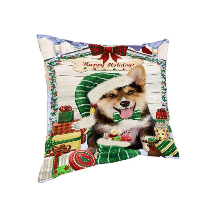 Happy Holidays Christmas Corgi Dog House with Presents Pillow PIL61728