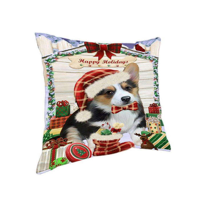 Happy Holidays Christmas Corgi Dog House with Presents Pillow PIL61732