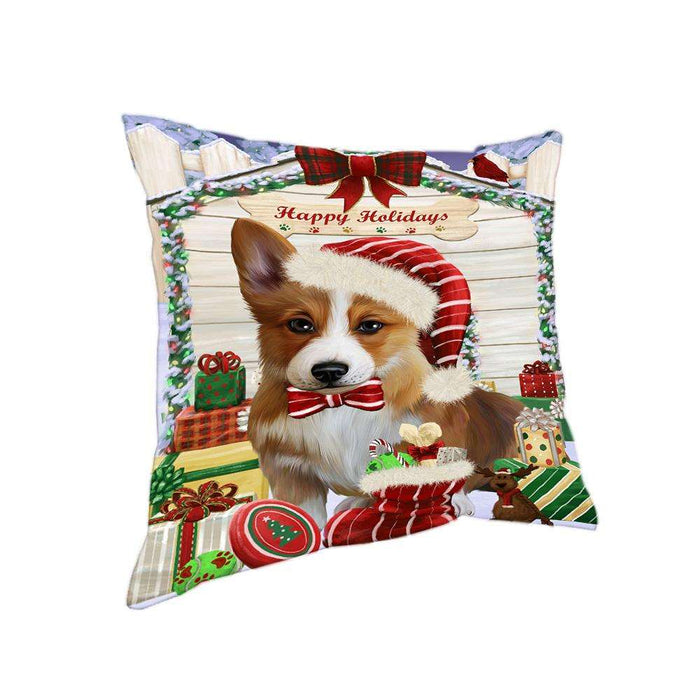 Happy Holidays Christmas Corgi Dog House with Presents Pillow PIL61736