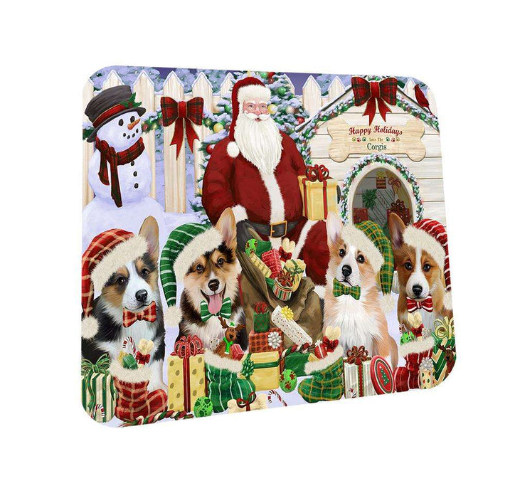 Happy Holidays Christmas Corgis Dog House Gathering Coasters Set of 4 CST51407