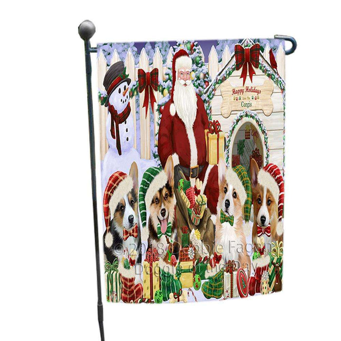 Happy Holidays Christmas Corgis Dog House Gathering Garden Flag GFLG51310