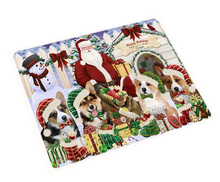 Happy Holidays Christmas Corgis Dog House Gathering Large Refrigerator / Dishwasher Magnet RMAG68826