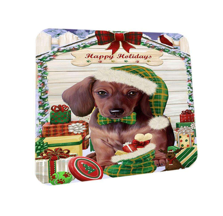Happy Holidays Christmas Dachshund Dog House with Presents Coasters Set of 4 CST51339