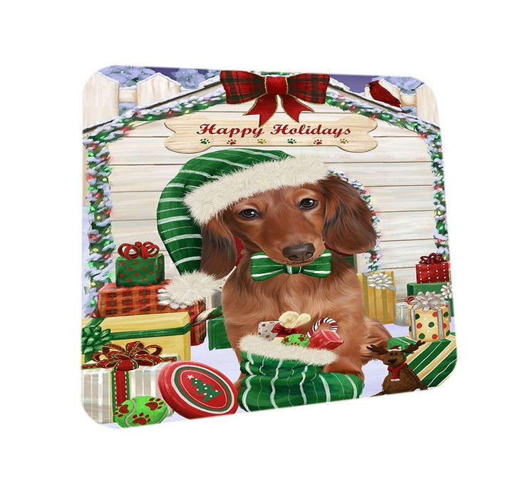 Happy Holidays Christmas Dachshund Dog House with Presents Coasters Set of 4 CST51340
