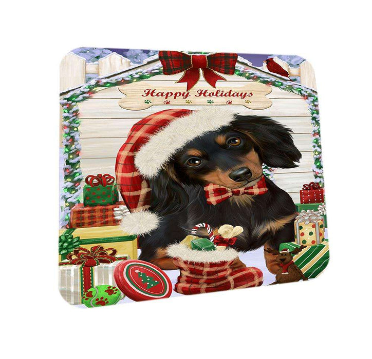Happy Holidays Christmas Dachshund Dog House with Presents Coasters Set of 4 CST51341