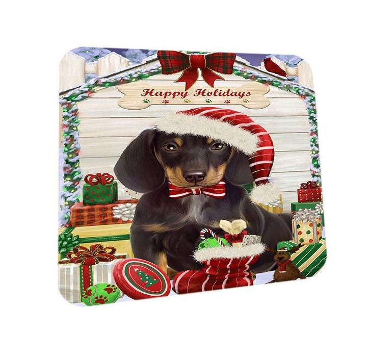 Happy Holidays Christmas Dachshund Dog House with Presents Coasters Set of 4 CST51342