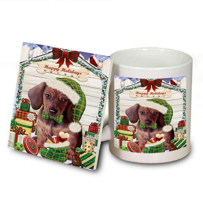 Happy Holidays Christmas Dachshund Dog House with Presents Mug and Coaster Set MUC51372