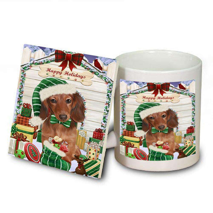 Happy Holidays Christmas Dachshund Dog House with Presents Mug and Coaster Set MUC51373