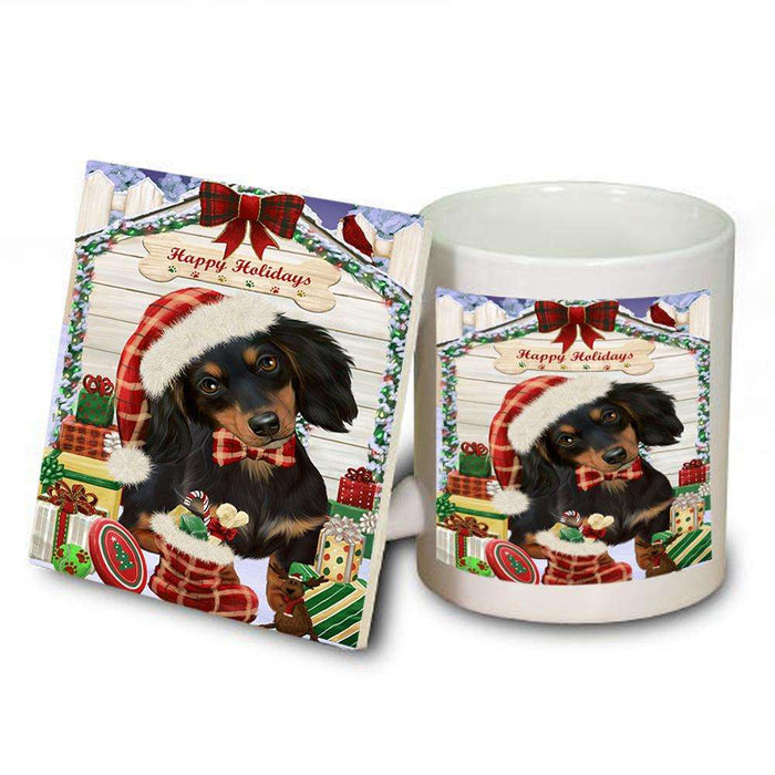 Happy Holidays Christmas Dachshund Dog House with Presents Mug and Coaster Set MUC51374