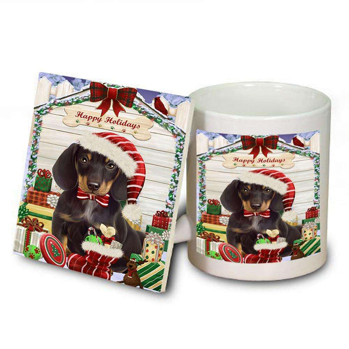Happy Holidays Christmas Dachshund Dog House with Presents Mug and Coaster Set MUC51375