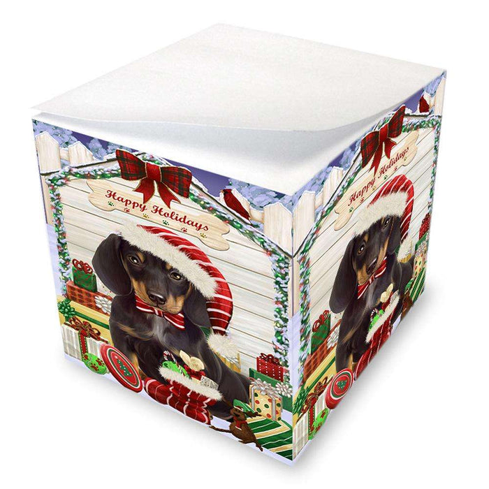 Happy Holidays Christmas Dachshund Dog House with Presents Note Cube NOC51383