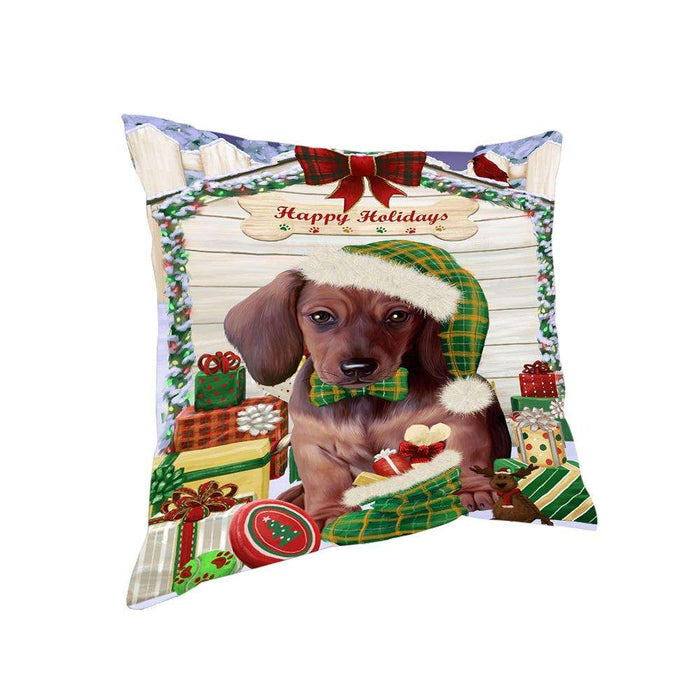 Happy Holidays Christmas Dachshund Dog House with Presents Pillow PIL61584