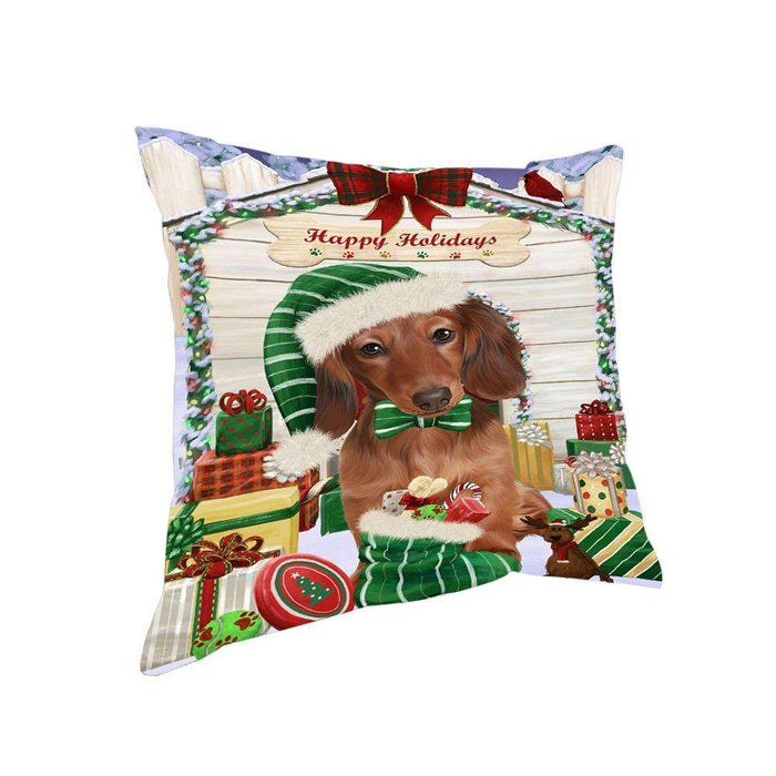 Happy Holidays Christmas Dachshund Dog House with Presents Pillow PIL61588