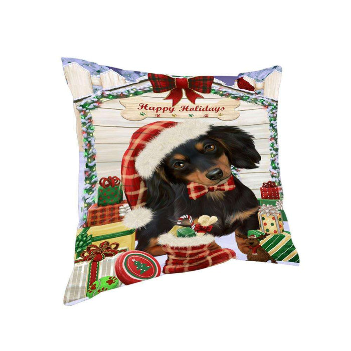 Happy Holidays Christmas Dachshund Dog House with Presents Pillow PIL61592