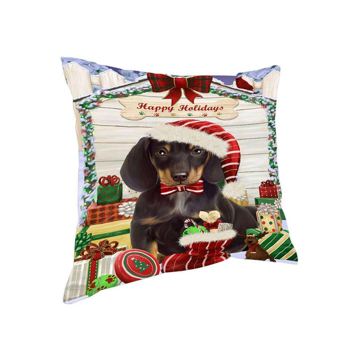 Happy Holidays Christmas Dachshund Dog House with Presents Pillow PIL61596