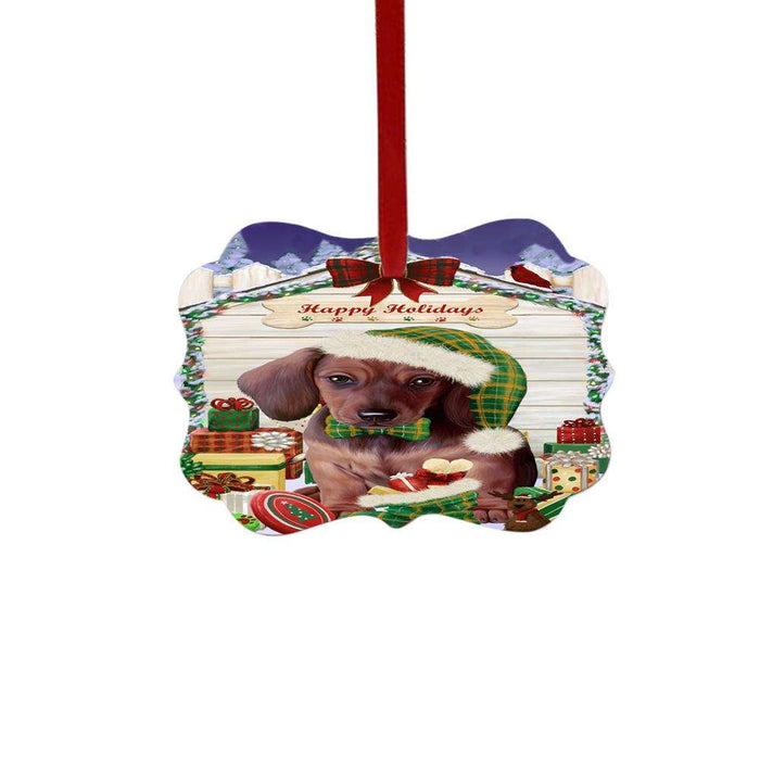 Happy Holidays Christmas Dachshund House With Presents Double-Sided Photo Benelux Christmas Ornament LOR49850