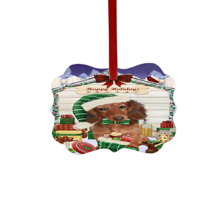 Happy Holidays Christmas Dachshund House With Presents Double-Sided Photo Benelux Christmas Ornament LOR49851