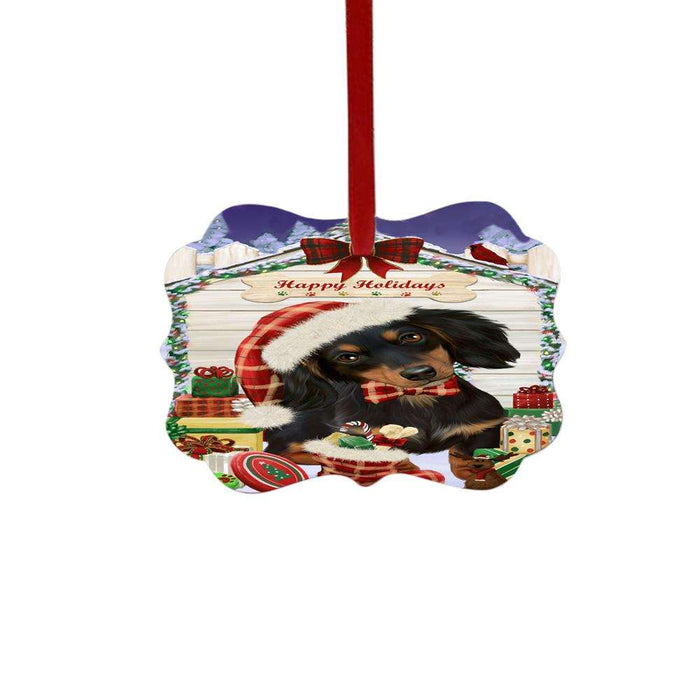 Happy Holidays Christmas Dachshund House With Presents Double-Sided Photo Benelux Christmas Ornament LOR49852