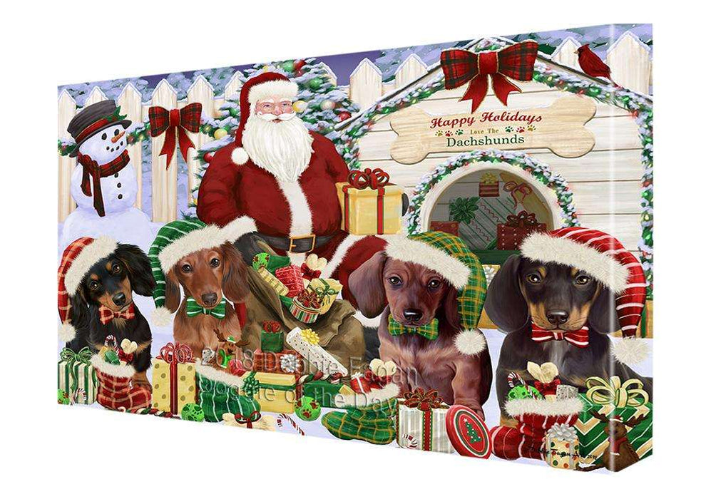 Happy Holidays Christmas Dachshunds Dog House Gathering Canvas Print Wall Art Décor CVS78209