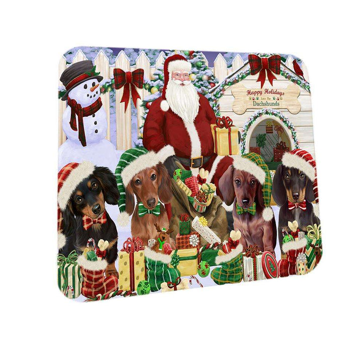 Happy Holidays Christmas Dachshunds Dog House Gathering Coasters Set of 4 CST51250