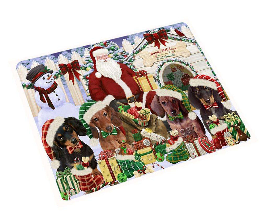 Happy Holidays Christmas Dachshunds Dog House Gathering Cutting Board C57897