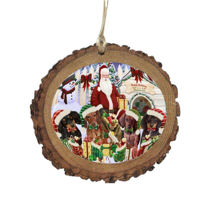 Happy Holidays Christmas Dachshunds Dog House Gathering Wooden Christmas Ornament WOR49699