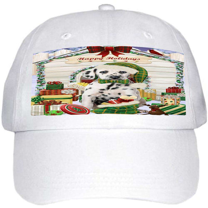 Happy Holidays Christmas Dalmatian Dog House with Presents Ball Hat Cap HAT57945