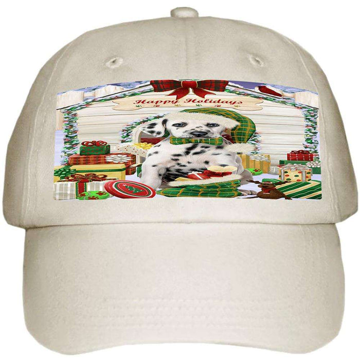 Happy Holidays Christmas Dalmatian Dog House with Presents Ball Hat Cap HAT57945