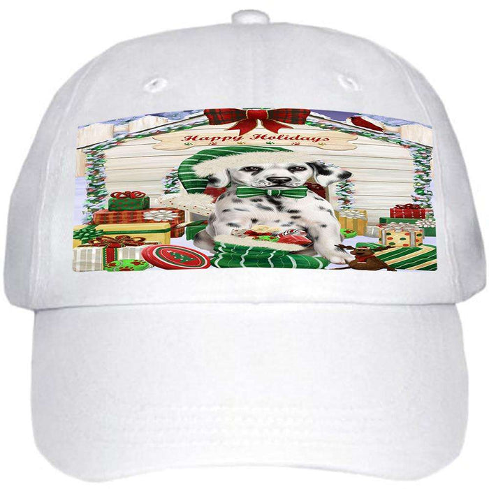Happy Holidays Christmas Dalmatian Dog House with Presents Ball Hat Cap HAT57948