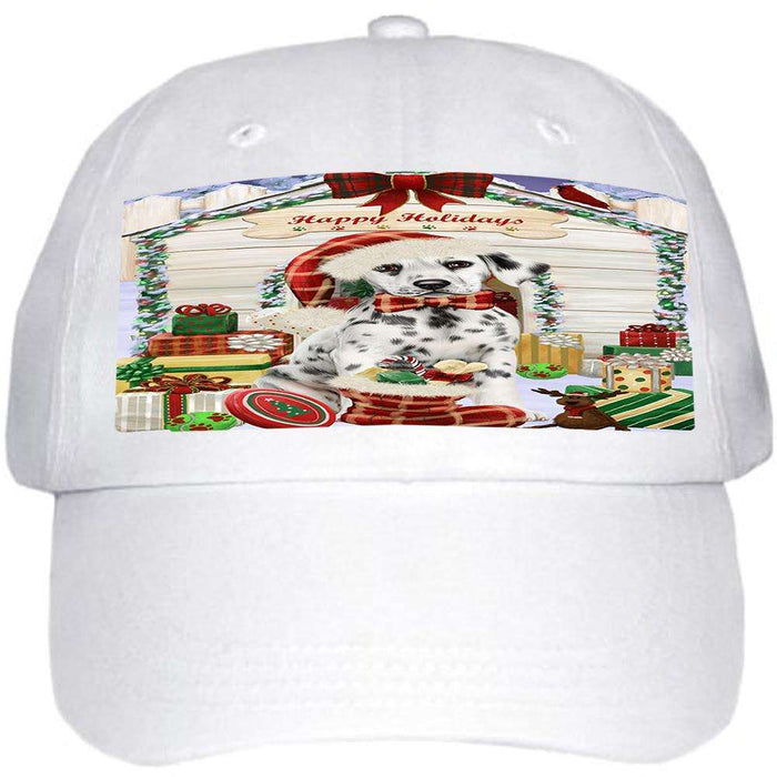 Happy Holidays Christmas Dalmatian Dog House with Presents Ball Hat Cap HAT57951