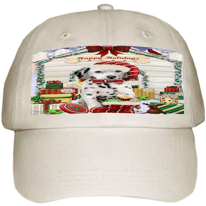 Happy Holidays Christmas Dalmatian Dog House with Presents Ball Hat Cap HAT57954