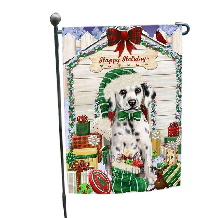 Happy Holidays Christmas Dalmatian Dog House with Presents Garden Flag GFLG51417