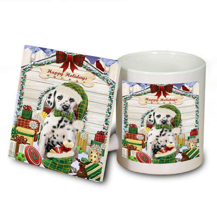 Happy Holidays Christmas Dalmatian Dog House with Presents Mug and Coaster Set MUC51396