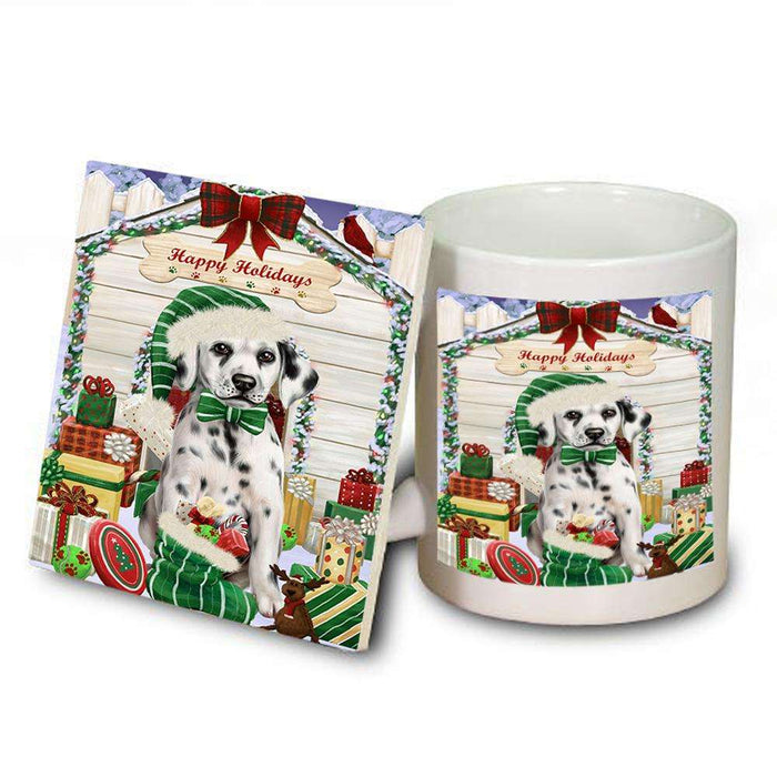 Happy Holidays Christmas Dalmatian Dog House with Presents Mug and Coaster Set MUC51397