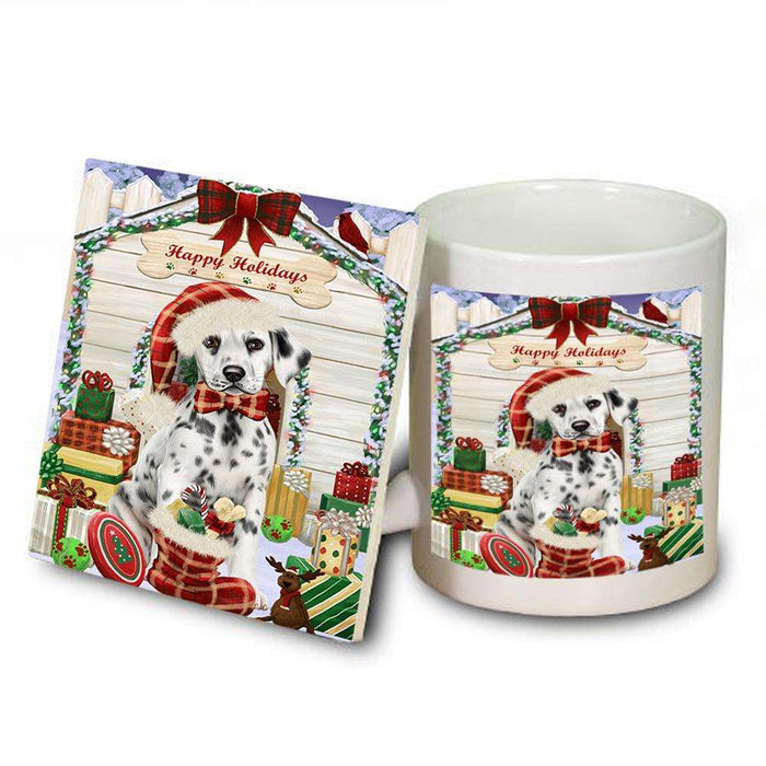 Happy Holidays Christmas Dalmatian Dog House with Presents Mug and Coaster Set MUC51398