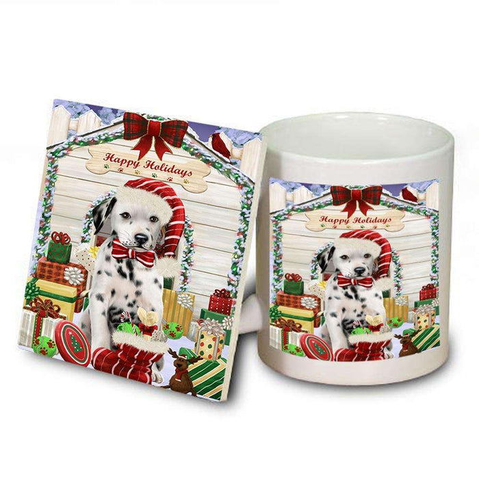 Happy Holidays Christmas Dalmatian Dog House with Presents Mug and Coaster Set MUC51399