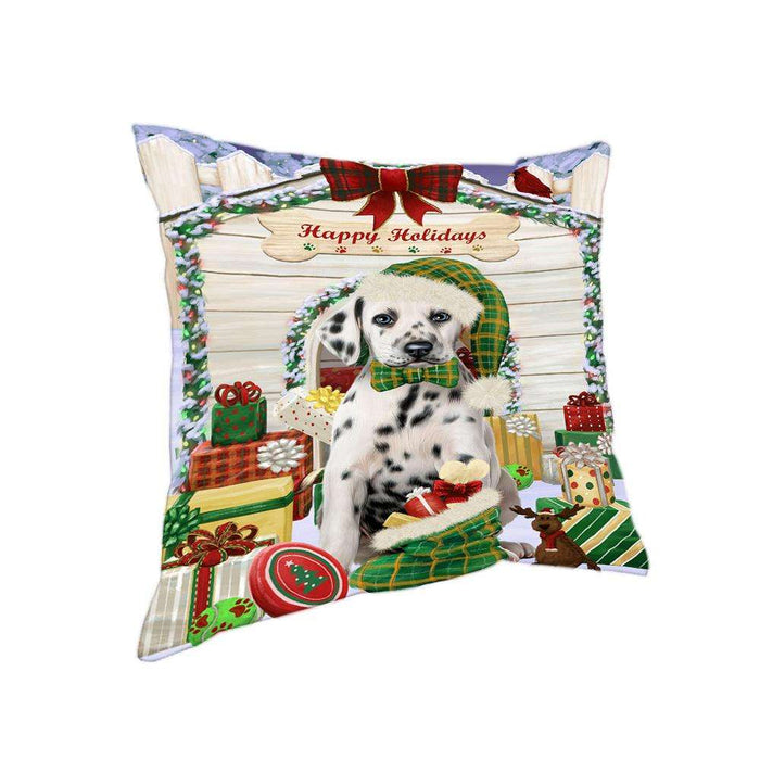 Happy Holidays Christmas Dalmatian Dog House with Presents Pillow PIL61740