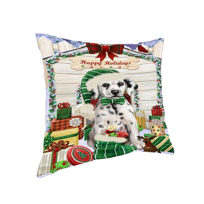 Happy Holidays Christmas Dalmatian Dog House with Presents Pillow PIL61744