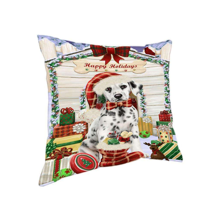 Happy Holidays Christmas Dalmatian Dog House with Presents Pillow PIL61748