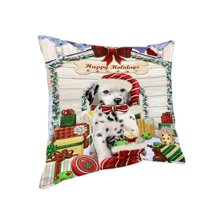 Happy Holidays Christmas Dalmatian Dog House with Presents Pillow PIL61752
