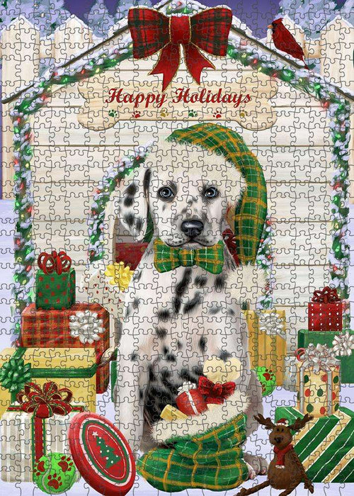 Happy Holidays Christmas Dalmatian Dog House with Presents Puzzle with Photo Tin PUZL58119