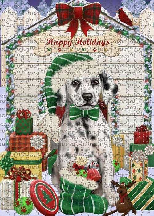 Happy Holidays Christmas Dalmatian Dog House with Presents Puzzle with Photo Tin PUZL58122