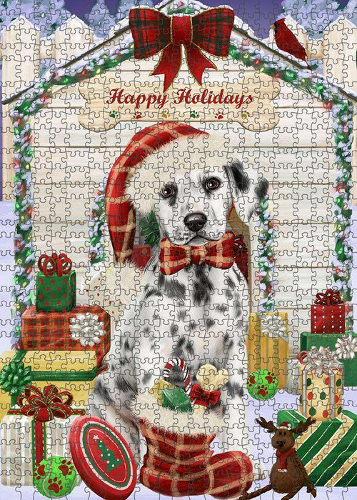 Happy Holidays Christmas Dalmatian Dog House with Presents Puzzle with Photo Tin PUZL58125